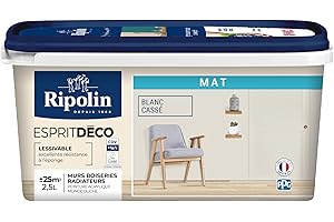 RIPOLIN - Peinture Intérieure Multi-Supports – Murs, Boiseries & Radiateurs – Ultra Couvrante – Lessivable – Application Facile – Ecolabel - Aspect Mat - 2,5L - Blanc Cassé