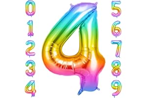 OFFCUP Geburtstag Zahlen Luftballon Mehrfarbig, Geburtstagsdeko Ballons Zahl 4, Riesige Folienballon in 40" Helium Ballons für Männer Frauen Geburtstagsparty Deko, Jubiläum 4 Jahre Deko