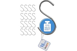 HOHAGE S Haken & Küchenhaken (16 Stk.) - starke & robuste S Haken Edelstahl Haken zum Einhängen - universell einsetzbar in Küche, Garten, Badezimmer oder für die Garderobe als Kleiderhaken