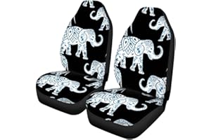 Woisttop Autositzbezug Motiv Boho-Mandala-Elefant, dehnbar, komplettes Set mit 2 Vordersitz-Schonbezügen, Design für Damen