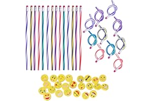 LERODITE Lot de 48 crayons souples et gommes Smile Emoji, crayons pour enfants et gommes pour enfants, pour récompenses de classe, cadeaux pour enfants, école de fête Favor