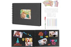 WEFINEST Fotoalbum zum Selbstgestalten,Erinnerungsbuch 60 Seiten,21,5 x 15cm DIY Fotoalbum,Fotoalbum Ringbuch mit Stiftaufklebern Fotoecke,Fotoalbum a5 für Jahrestag, Hochzeit, Geburtstag (Schwarz)