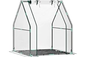 Outsunny Invernadero Pequeño Invernadero de Exterior con Puerta con Cremallera Base de Tela PE Impermeable y Marco de Acero Invernadero para Cultivar Plantas Flores 90x90x105 cm Transparente
