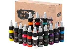 FONPOO Juego de 14 Botellas de Tinta para Tatuaje de 15 ml, Pigmento para Tatuajes de 0,5 oz, Adecuado para Maquillaje Permanente y Tatuajes de Práctica