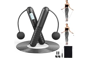 Tuocal Cordless Skipping Ropes for Adults, Ropeless Skipping Rope With Smart Digital Counter, Wireless Weighted Jump Rope with Extra Rope and Storage Bag for Fitness, Exercise, Boxing, Gym