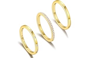 MOROTOLE 3 Pezzi Anelli D'oro, Oro Impermeabile, Set Di Anelli Da Donna In Oro 14k, Anelli Da Donna Dorati Con Zirconi Cubici (52-60/6-9)