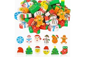 GUKASXI 50 Stück Weihnachten Radiergummi, Cartoon Weihnachtsmuster Radiergummi für Kinder, Weihnachtsmann Schneemann Neuheit Radiergummis, für Strumpf Füller Schreibwaren Geschenke, Zufällige Farben