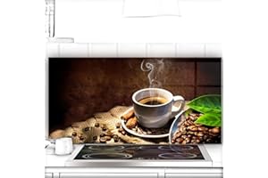URBO ART – HOME DESIGN Crédence de cuisine en verre - 120x60 cm - Protection contre les éclaboussures - Derrière plaque de cuisson, Planche à découper - Motif: Café à la cannelle