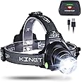 KINGTOP Waterproof USB Rechargeable LED Zoomable Head Light Torch Lamp with Internal Lithium Battery (Black)