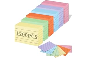 MIXARA 1200PCS Karteikarten A8 Liniert, A8 Linierte Lernkarten, 150g/m² Verdicktes Papier Lernkarten Bunt, Flashcards für Englisch Vokabeln, Notizen und Formeln, 5.2 x 7.5 cm, 6 Farben