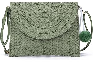 Syrads Pochette estive da donna in paglia intrecciata Borsa a tracolla in paglia Borsa da vacanza al mare