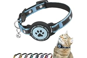JIARUI Airtag - Collare per gatti Breakaway, riflettente, con supporto Airtag e campana, comoda imbottitura, regolabile, durevole, adatto per gatti (blu, S)