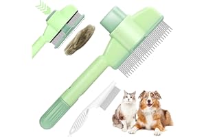 LONNALEE Pettine per pulci autopulente per animali domestici, pettine per pulci per gatti, spazzola autopulente per la cura dei capelli lunghi e corti, pettine per capelli di gatto con pulsante di sblocco