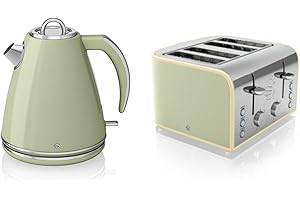 Swan Kitchen Appliance Retro Set - 1.5L Green Jug Kettle & Green 4 Slice Toaster Set