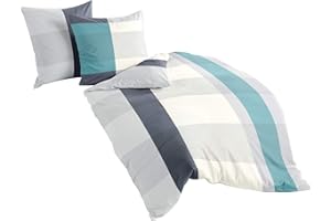 Bierbaum Bettwäsche 4643, Mako-Satin, Made in Germany, ozean 15, 155x220 + 80x80 cm, Komfortgröße