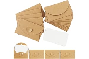 RNBEVANSANNE 28 Mini Envelopes with Cards Vintage Mini Kraft Paper Envelope Blank Card Small Letter with Heart Closure for Gift Cards DIY Thank You Cards, Gift Envelopes, Handmade Paper