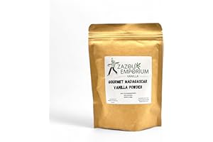 ZAZOU EMPORIUM VANILLA Zazou Emporium - Premium Madagascar Vanilla Powder - 100g - Made with Pure Vanilla Beans for Coffee, Smoothies, and Desserts for Fast Infusion - Sustainably Sourced