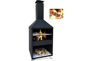 MaxxGarden Helios Beautiful Garden Fireplace with Chimney for Relaxing - Patio Fireplace with Wooden Storage - Outdoor Fireplace with Fireplace Poker - Patio Stove (118 x 45 cm)