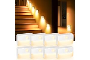 ‎RINFENCY 8PCS LED Treppenbeleuchtung mit Bewegungsmelder - Innen Nachtlicht, Treppenlicht mit Motion Sensor Akku, Kleine Lampe Treppenstufenbeleuchtung mit Batterie, Night Light für Kinder, Trepp, Flur