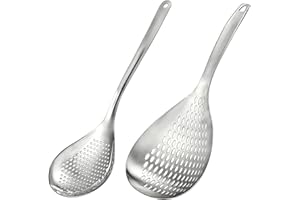 Suwimut 2 Pack Skimmer Slotted Spoon, 13.6 Inch/35cm Stainless Steel Skimmer Ladle Spoon Spider Strainer with Handle and Hanging Holes, Fryer Scoop Kitchen Colander for Cooking, Draining and Frying
