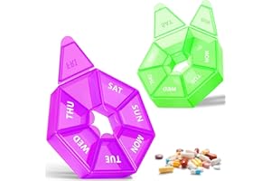 NICEIN®Pilulier Semainier en Paquet de 2 | Boite Medicaments 7 Jours | Semainier Medicament | Pilulier Journalier Facile à Ouvrir | Convient aux médicaments, vitamines（Violet + Vert） (Violet + Vert)