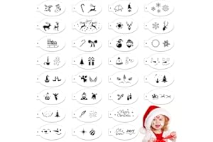 SRIZIAN 30 Pcs Christmas Stencils for Painting, Reusable Face Paint Templates, Snowflake Santa Claus Christmas Tree for Kids Party Holiday Makeup