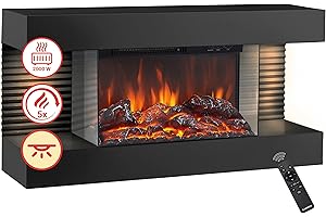 KAMINIO Eléctrica Chimenea Liz - Chimenea eléctrica de Pared con calefacción, Efecto de Llama 3D, Luz Ambiental LED, Control Remoto (Negro)