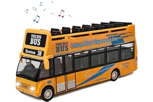 Crelloci Die Cast Stagecoach Buses 1:32 Scale London Double Decker Bus Toy Car Model Pull Back City Bus with Light and Sound for Kids Age 3 4 5 6 Years Old Boys Girls (Yellow)