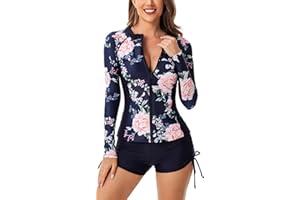 SEAUR Maillots de Bain 2 Pièces Femmes Manche Longue Rashguard Deux Pièces Femme Mode Col Rond Surf Natation Sport Vêtements de Plage