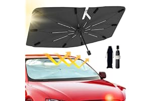 Jasvic car windshield sun shade umbrella - foldable car umbrella sunshade cover uv block car front window (heat insulation protection) for auto windshield covers trucks cars (large) - Silver