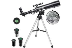 ESOLDNIC Télescope pour Enfants, télescope astronomique HD grossissement 90x, télescope Portable de Calibre 50mm d'ouverture avec 3 oculaires et trépied pour Lune, planètes, Cadeau d'observation des étoiles