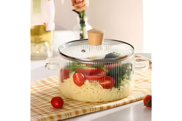 The Better Home Zeno Borosilicate Glass Cookware for Gas (1.45L) Handi for Cooking Electric Stove & Microwave Safe Cooktop Tea/Milk/Pasta/Noodles/Rice Cooking Pot with Lid & Handle (Clear)
