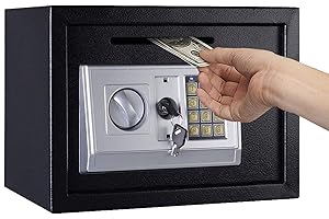 ZANGE Home Digital Safes Electronic Heavy Duty Key Operated Security Money Cash Safe Box Grey Large 2keys - 16 Litre Volume