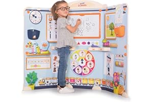 Smoby - Salle de Classe Smoby School - Ecole/Maîtresse - Ardoise Double Face Blanche Magnétique + Craie - 80 Accessoires Inclus - Dès 3 Ans - Fabriqué en France - 380101