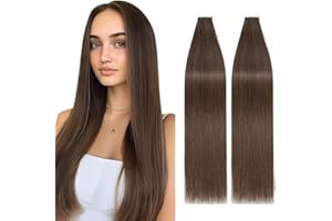 Silk-co Extension Capelli Veri Biadesivo 40 PCS 45cm 100g 2 Marrone Scuro Extension Adesive Capelli Veri Lisci Remy Hair Extension