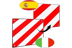 VINGO Premium Warntafel, 2in1 50x50cm Aluminium Warntafel für Italien und Spanien, Reflektierend rot-weiß Warnschild für Heckanhänger, Wohnwagen, Anhänger, Fahrradträger