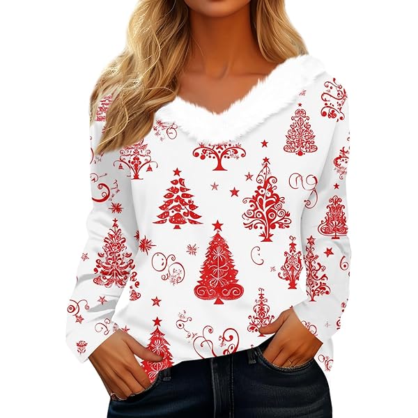 Pull Noel Femme Tee Shirt Manches Longues Col Rond Rigolo Noel Sweat-Shirt Grande Taille NoëL Casual Sport Outdoor Basic Pullover Oversize Hiver Chaud Mode Impression NoëL Sweat-Shirt à La Mode