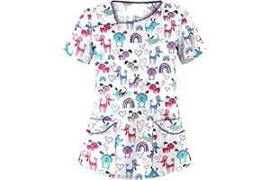 HKUOPW Cute Scrubs Uniforms for Women Uniform Ideal for Nurse Dog Cat Printed Medical Healthcare and Beauty Tunics Tops Animal Uniform Doctor Shirts, L