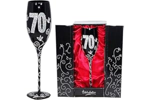 FRAMAN COPA CAVA (CHAMPÁN) PARA REGALO ORIGINAL DE CUMPLEAÑOS, CON LOS NÚMEROS DE LAS EDADES GRABADOS (70 AÑOS NEGRA)