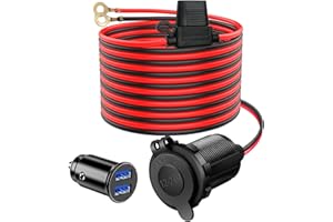 Hoembpn 2M Rallonge Prise Allume-Cigare de Voiture étanche Câble D'extension 14AWG avec Fusible 20A,12V/24V Mini Chargeur de Voiture USB Double Prise Allume-Cigare pour Moto,Bateau,Voiture,Camion