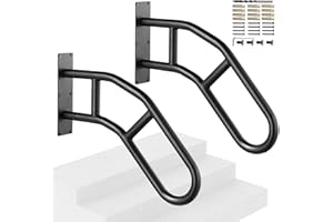 VEVOR Handrails for Outdoor Steps, 29" Length Wall Mount Safety Railings for 1-3 Steps, U-Shaped Handrail with Matte Black Finished, Stair Handrails for Kids, Elderly, Pregnant Women, Disabled 2 PCS