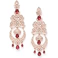 Zeneme Floral Shaped American Diamond Dangle Chandelier Earring For Women And Girls