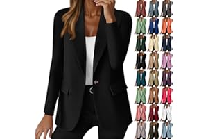GÉNÉRIQUE Blazer Femme Classique Chic et Élégant Col à Revers Manches Longues Veste Femme Mi Saison d’Affaires Décontractés Automne Cardigan Veste avec Poches Travail Quotidien