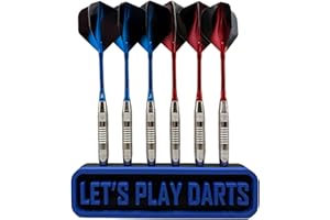 MANIO 3DP Dart Holder for 6 Darts “Let’s Play Darts” – Wall Mounted or Freestanding Dart Stand, 3D Printed PLA CF, Matte Finish – Screws & Wall Plugs Included (Black/Blue)