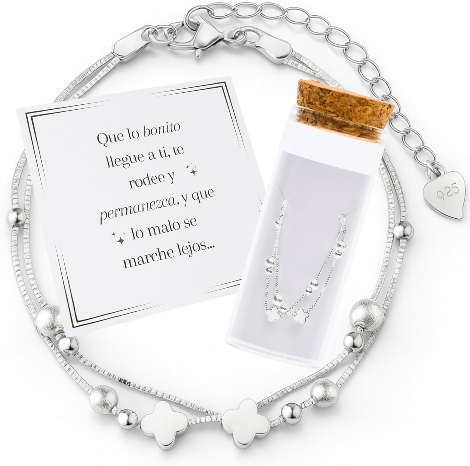 MOMENTUM Pulsera Plata Mujer (Bañada) – Regalo con Caja y Dedicatoria Premium – Ajustable y Elegante – Ideal Cumpleaños, Navidad, San Valentín