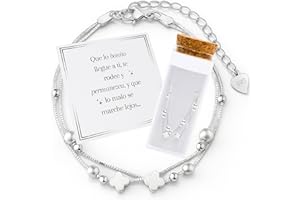 MOMENTUM Pulsera Plata Mujer (Bañada) – Regalo con Caja y Dedicatoria Premium – Ajustable y Elegante – Ideal Cumpleaños, Navidad, San Valentín