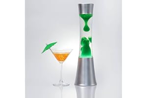 LICHT-ERLEBNISSE Lámpara de lava SANDRO con cera verde esmeralda y líquido transparente A:39 cm iluminación de ambiente Lámpara Magma con diseño retro