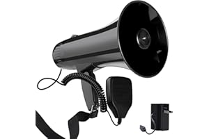 MYMEALIVOS Megáfono Altavoz PA Bullhorn con micrófono de mano desmontable, sirena integrada, lectores USB y grabación 240S