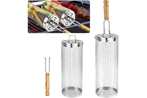 DTYGUIXE 2 PCS Panier à Griller Roulant 32.5 * 11.5cm Paniers À Griller Cylindriques Paniers de Grillage Enroulable Panier de Barbecue en Acier Inoxydable Panier À Légumes pour Grillades en Plein Air