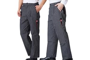 Jitong Herren Kochhose Gummizug Bundhose Gestreift Bäckerhosen mit Elastische Taille Leichte Arbeitshos Baggy Kochuniformen